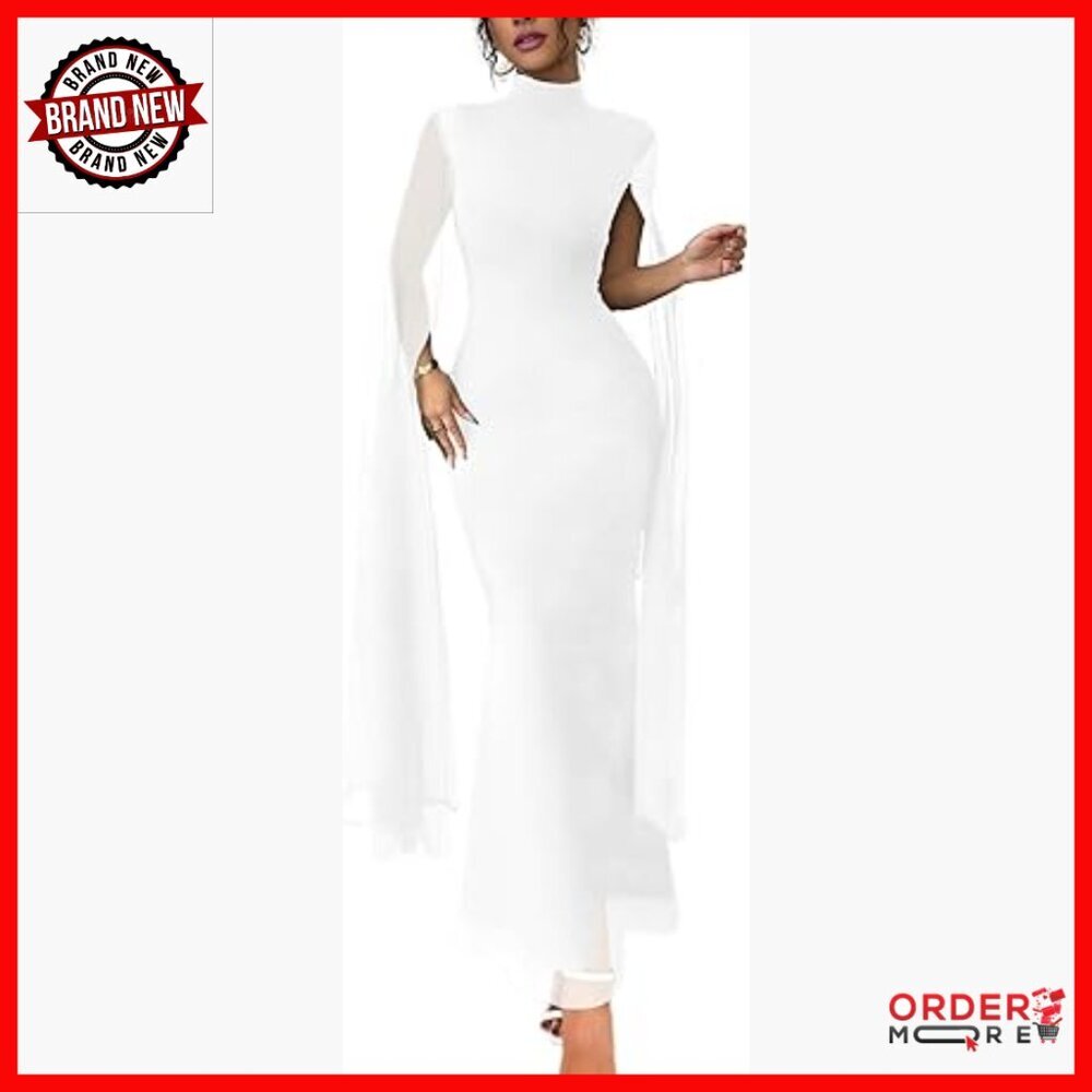 Chiffon Cape Sleeve Maxi Dress Formal Evening Gown High Neck Mermaid